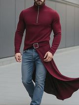 Men's Knit Long Hem High Neck Long Sleeve T-Shirt SKUL28187