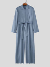 Men's Solid Color Lace Up Long Sleeve Jumpsuit SKUL52525