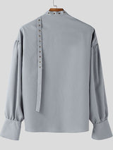 Men's Ribbon Design Eyelet Long Sleeve Shirt SKUL48630