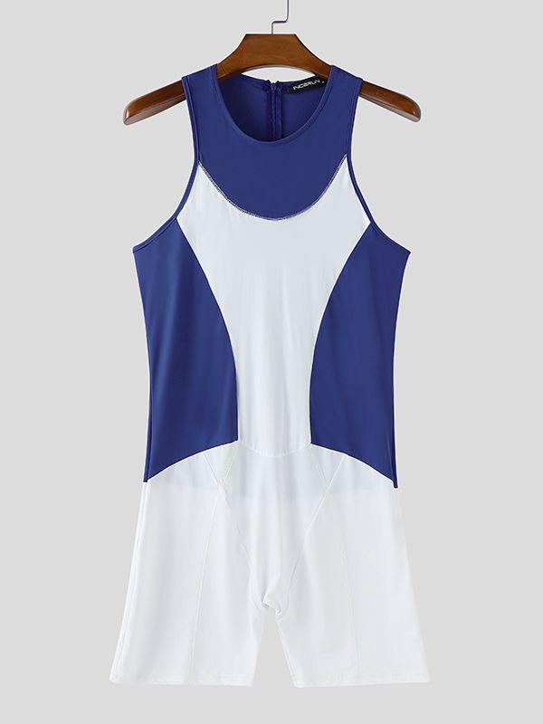 Men's Color Block Slim Sleeveless Bodysuit SKUL37279