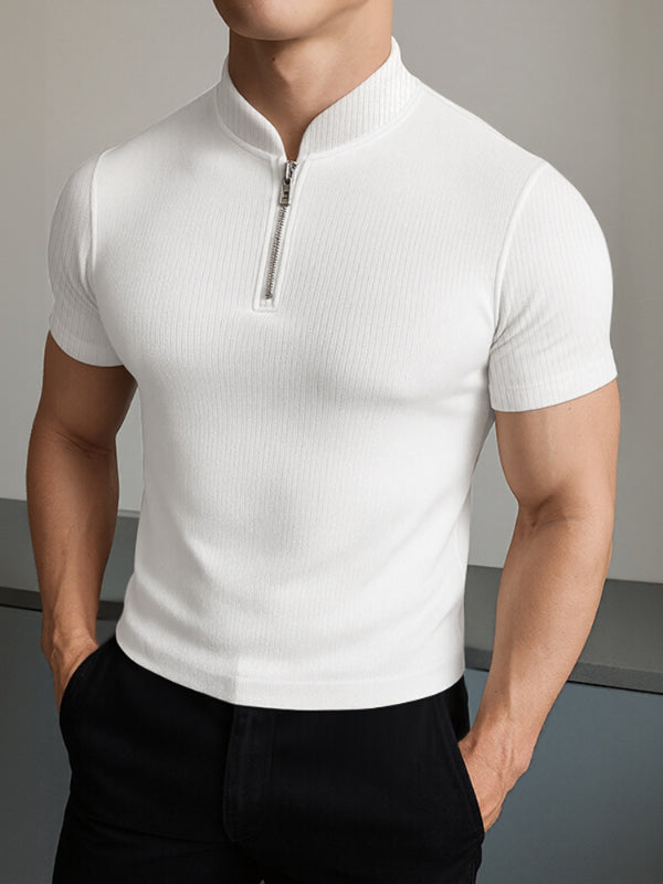 Mens Knit Stand Collar Short Sleeve T-Shirt SKUL17896