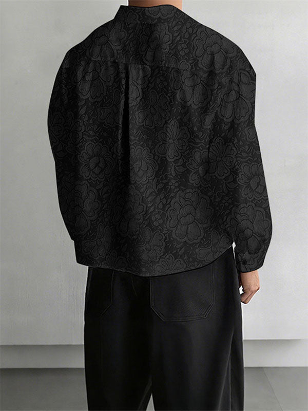 Men's Solid Color Jacquard Long Sleeve Shirt SKUL27288