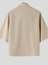 Men's Frog Button Contrast Color Short Sleeve Shirt SKUL45324