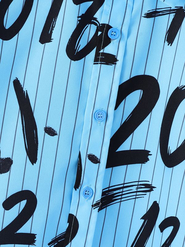 Men's Number Print Striped Long Sleeve Shirt SKUL38530