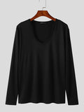 Mens Solid V-Neck Casual Rib-Knit T-Shirt SKUK36526