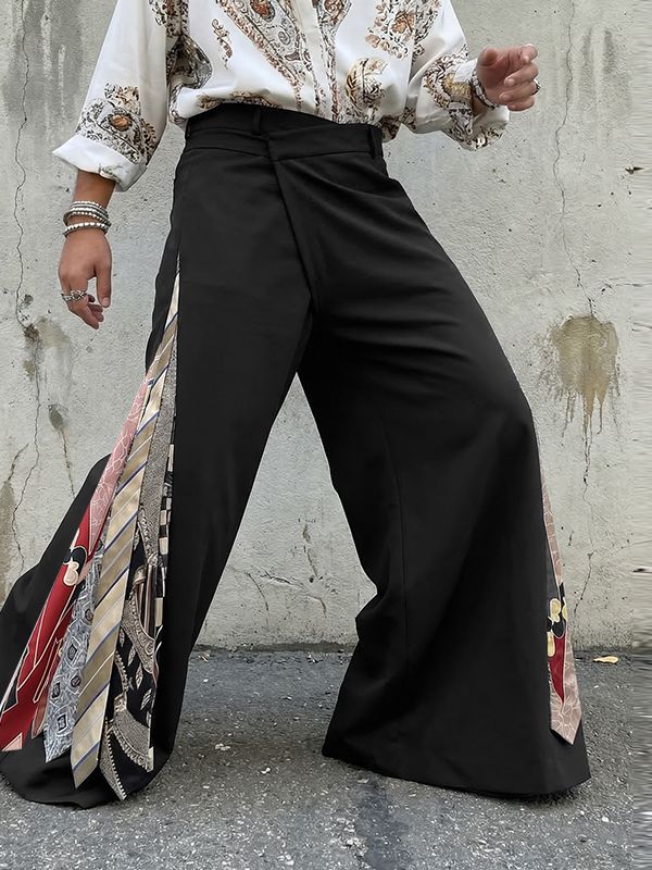 Men's Vintage Bohemian Asymmetrical Waist Side Patchwork Wide Leg Pant SKUL65081