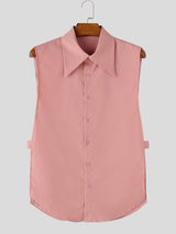 Men's Avant-Garde Pointed Collar Open Side Strap Detail Sleeveless Shirt SKUL68073