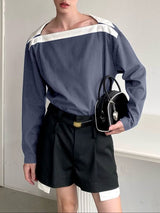 Men's Off Shoulder Contrast Color Long Sleeve Shirt SKUL47596