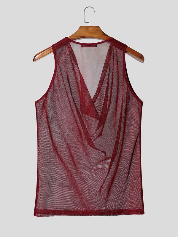 Men's Sheer Fine Mesh Cowl Neck Tank SKUL54053