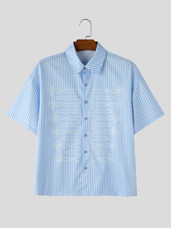 Men's High-Street Japanese Harajuku Vintage Braided Rope Print Short Sleeve Shirt SKUL69215