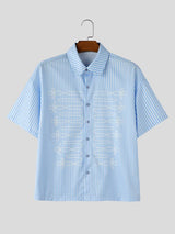 Men's High-Street Japanese Harajuku Vintage Braided Rope Print Short Sleeve Shirt SKUL69215