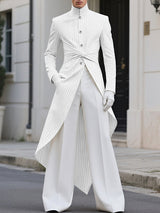 Men's Striped Long Hem Large Button Long Sleeve Blazer SKUL37513