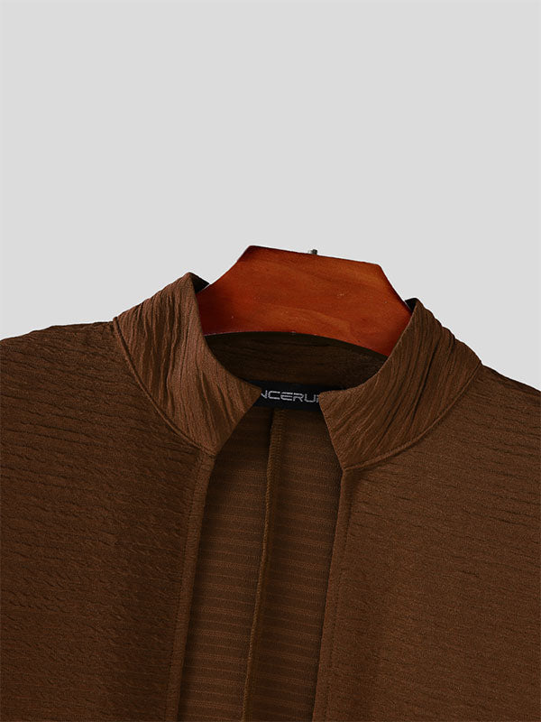 Men's Irregular Hem Texture Long Sleeve Cardigan SKUL24821