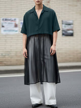 Men's Sheer Mesh Patchwork Short Sleeve Cardigan SKUL49877