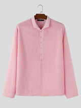 Men's Solid Color Textured Lapel Long Sleeve Shirt SKUL52568