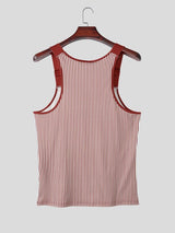 Men's Vintage Striped Color Block Buckle Strap Square Neck Fit Tank SKUL73602