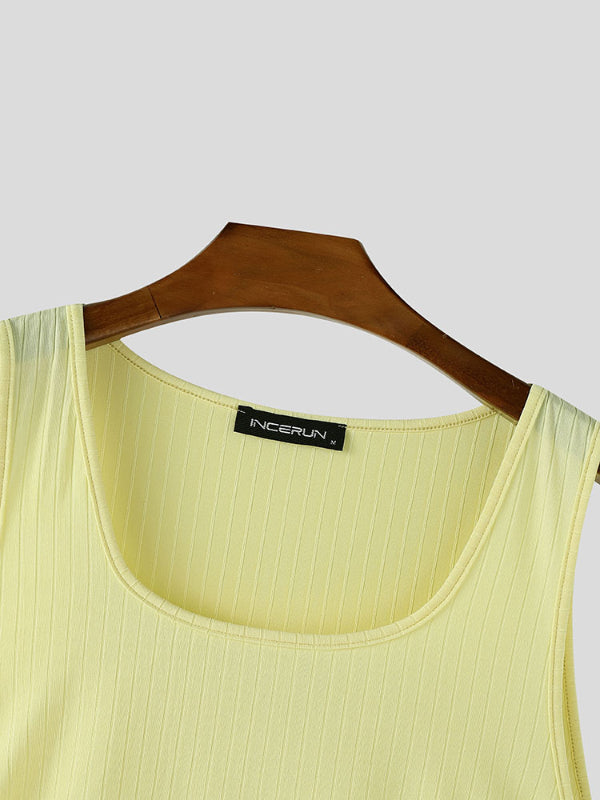 Mens Solid Color Textured Drawstring Casual Tank SKUL15386