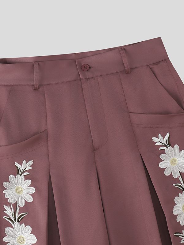 Men's Floral Embroidered Glossy High Waist Short SKUL46155