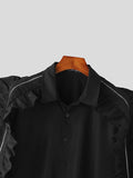 Mens Ruffle Trim Zip Design Lapel Shirt SKUK42850