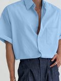 Mens Solid Lapel Casual Short Sleeve Shirt SKUK25689