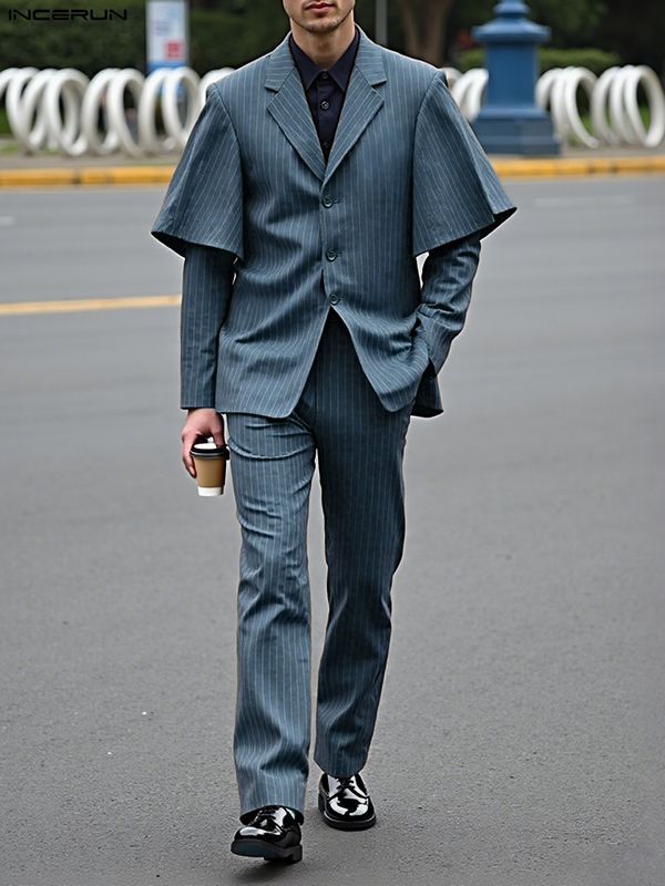 Men's Faux Two-Piece Striped Casual Two Pieces Outfit SKUL32032