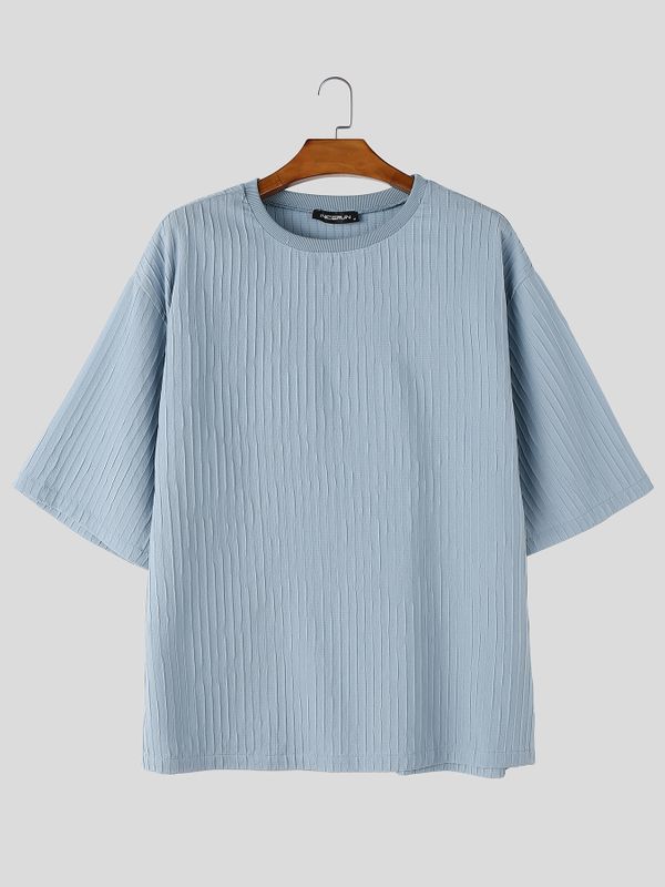 Men's Japanese Harajuku Crinkle Textured Crewneck Short Sleeve T-shirt SKUL70576