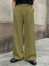 Men's Retro Japanese Style Button Front Tie Detail Wide-Leg Pant SKUL59503