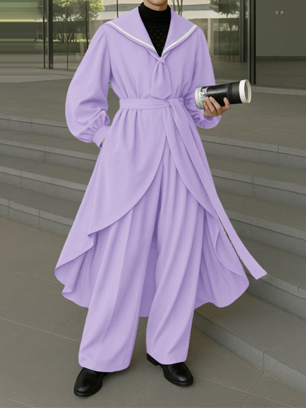 Men's Navy Collar Casual Two Pieces Outfit SKUL36628