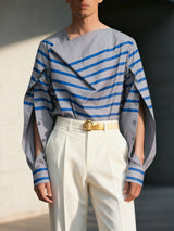 Men's Striped Print Off Shoulder Long Sleeve Shirt SKUL48583