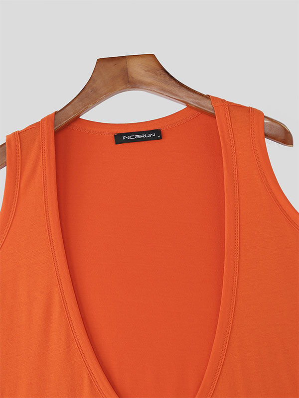 Men's Solid Color Deep U-Neck Tank SKUL19799