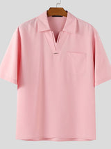 Men's Solid Color Casual V Neck Short Sleeve Shirt SKUL38085