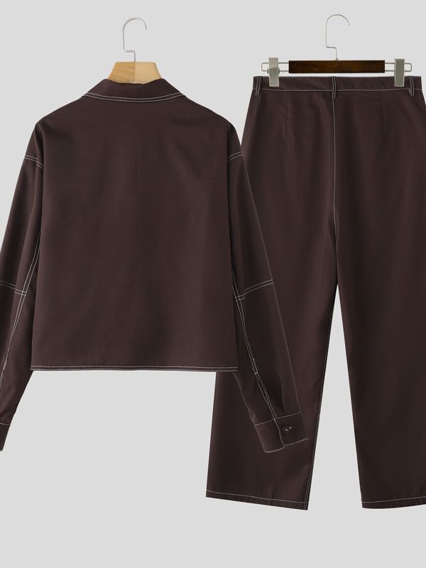 Men's Color Block Line Casual Two Pieces Outfit SKUL30577