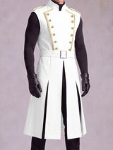 Men's Avant-Garde Retro Military Epaulet Double Breasted Knee Length Sleeveless Mandarin Collar Waistcoat SKUL81731