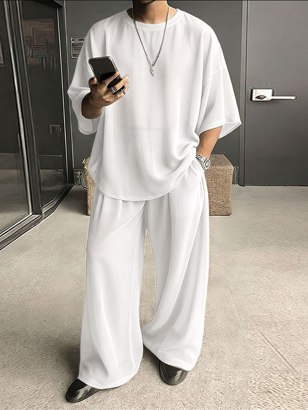 Men's Solid Color Semi Sheer Casual Two Pieces Outfit SKUL53020