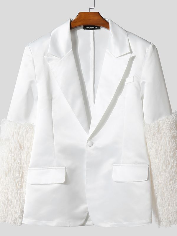 Men's Solid Color Plush Patchwork Long Sleeve Blazer SKUL46251