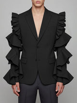 Men's Solid Color Ruffle Patchwork Casual Blazer SKUL40288