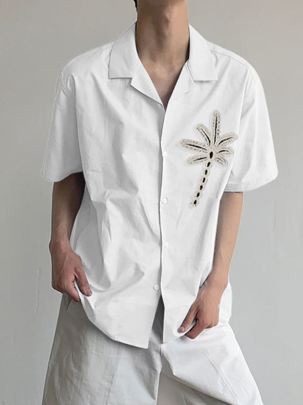 Mens Coconut Tree Embroidered Short Sleeve Shirt SKUL17878