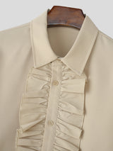 Mens Solid Color Ruffle Collar Long Sleeve Shirt SKUL27250