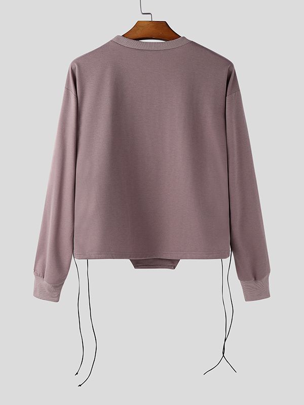 Men's Solid Color Crew Neck Long Sleeve Hoodie SKUL43697