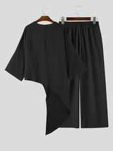 Men's Avant-Garde Minimalist Asymmetrical Drapey Two Pieces Outfit SKUL79636