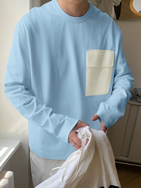 Men's Contrast Pocket Casual Long Sleeve T-Shirt SKUL32973