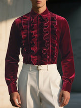 Men's Velvet Ruffle Long Sleeve Shirt SKUL42684