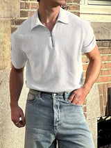 Mens Solid Color Half-Zip Short Sleeve Shirt SKUL02399