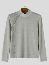 Men's Smart Chic Daily Commute Side Slanted Placket Metallic Button Slim T-shirt SKUL84771