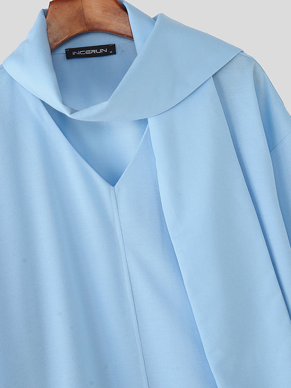 Men's Solid Scarf Neck Long Sleeve Hoodie SKUL26084