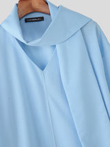 Men's Solid Scarf Neck Long Sleeve Hoodie SKUL26084