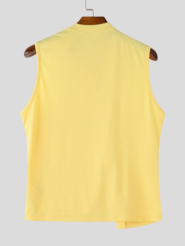 Men's Asymmetric Button Sleeveless Shirt SKUL58698