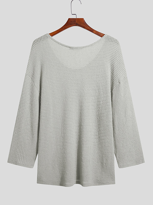 Mens Solid Long Sleeve V-neck T-shirt SKUJ90760