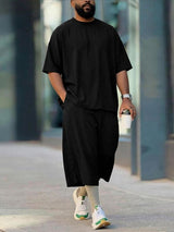 Men's Casual High Street Cityboy Oversized Solid Two Pieces Outfit SKUL71295