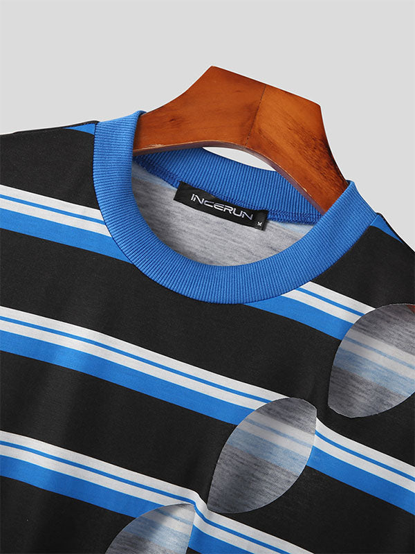 Mens Striped Cutout Short Sleeve T-Shirt SKUK05128